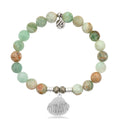 Green Quartz Stone Bracelet with Seashell Sterling Silver Charm