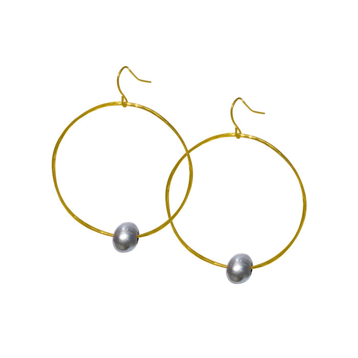 Grey Pearl Hoop Earrings
