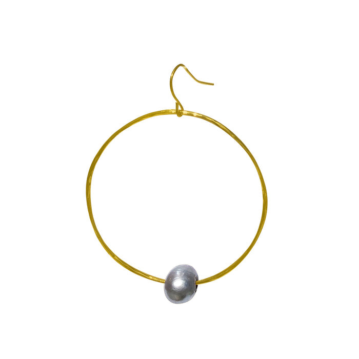 Grey Pearl Hoop Earrings