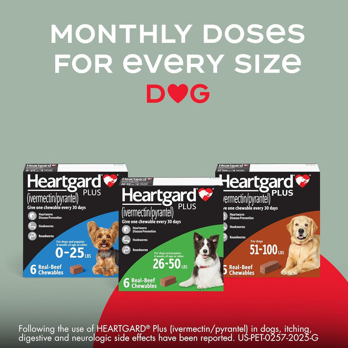 Heartgard Plus Chewables for Dogs (ivermectin/pyrantel) – 0-25 lbs