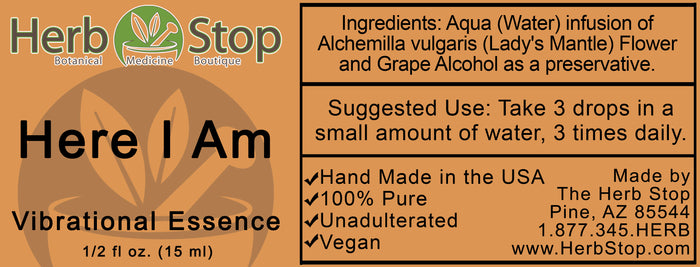 Here I Am Vibrational Essence Label