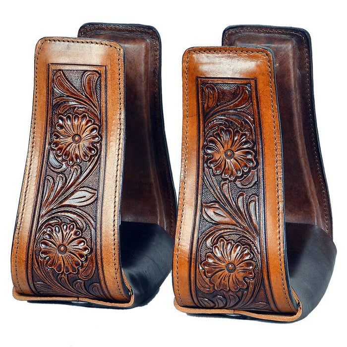 HILASON - Horse Western Saddle Stirrup Leather Floral Stirrups Pair