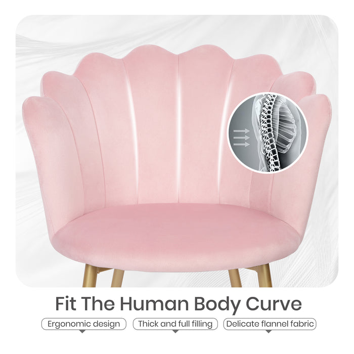 Pink Velvet Armchair with ergonomic shell-shaped backrest