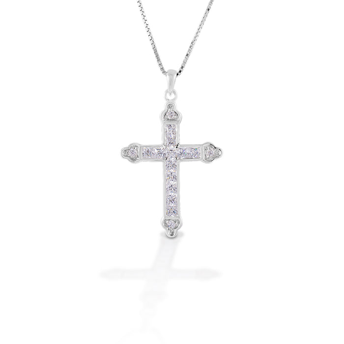 Kelly Herd Clear Cross Necklace - Sterling Silver