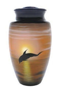 Large/Adult 200 Cubic Inch Aluminum Dolphins in Flight Cremation Urn for Ashes