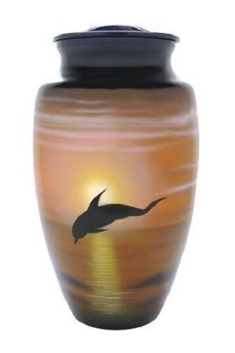 Large/Adult 200 Cubic Inch Aluminum Dolphins in Flight Cremation Urn for Ashes
