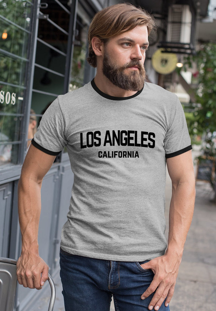 Los Angeles California Retro Design Mens Ringer T-Shirt Tee - NYC Factory