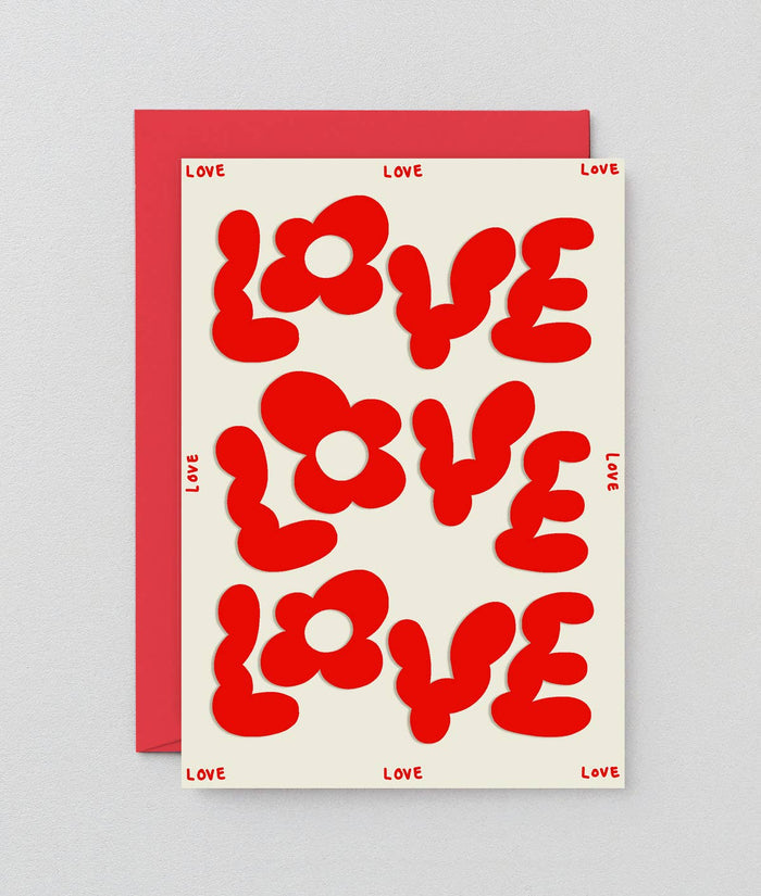 'Love Love Love' Embossed Greetings Card - bubblegum market