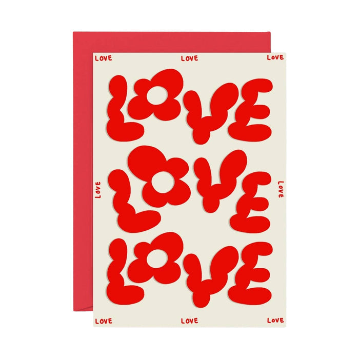 'Love Love Love' Embossed Greetings Card - bubblegum market