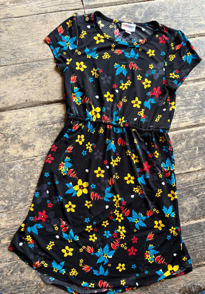 LuLaRoe Mae Dress - Black Floral - girl's 10