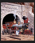 Massachusetts Locomotive Train Panel Cotton Fabric
