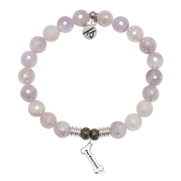 Mauve Jade Gemstone Bracelet with Fur Ever Love Sterling Silver Charm