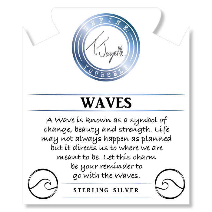 Mauve Jade Stone Bracelet with Hammered Waves Sterling Silver Charm