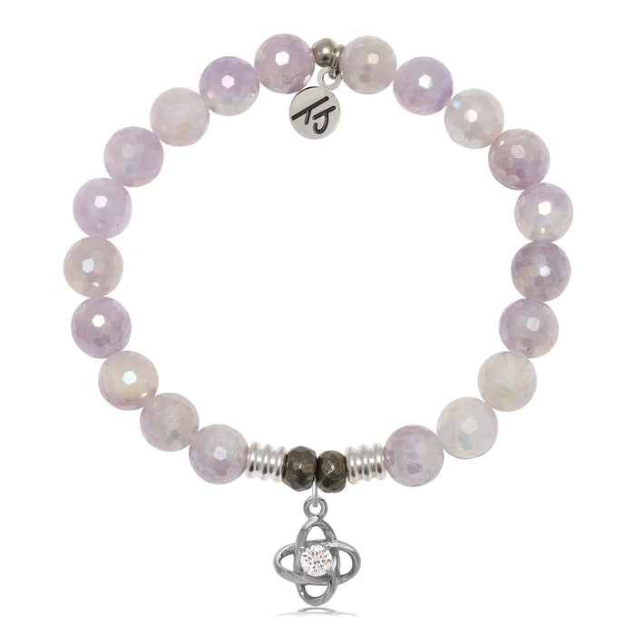 Mauve Jade Gemstone Bracelet with Stronger Together Sterling Silver Charm