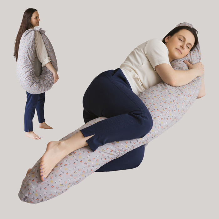MINICAMP C-Shape Pillow with Organic Grey Cover | Kapok & Latex Blend or PES Filling