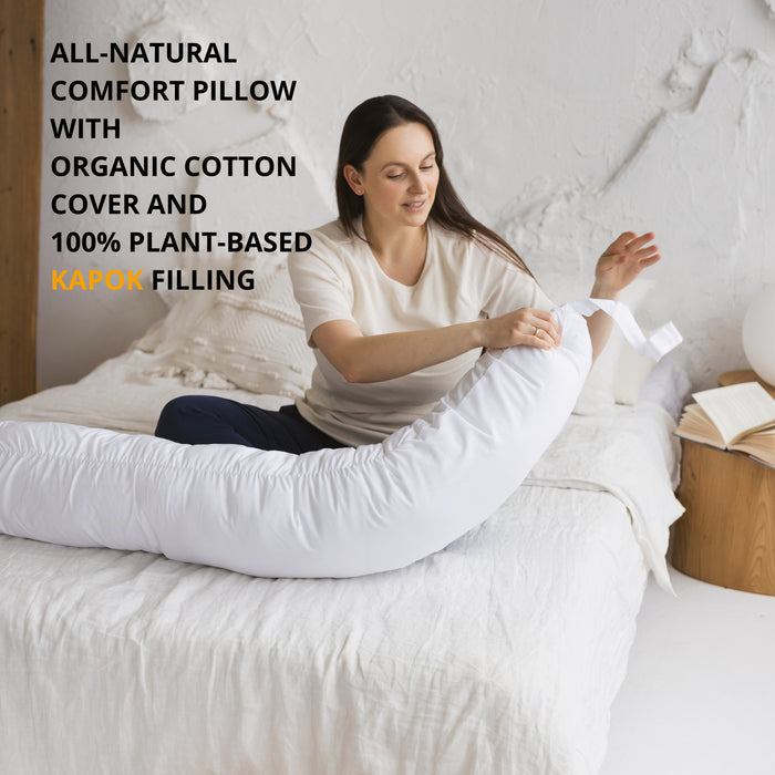 MINICAMP C-Shape Pillow with Organic White Cover | Kapok & Latex Blend or PES Filling