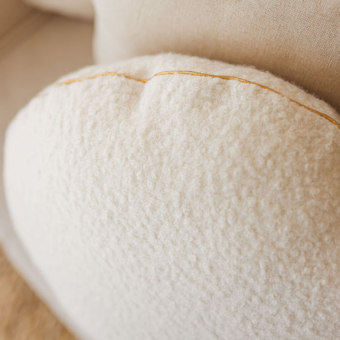 MINICAMP Ecru Boucle Round Cushion with Chic Golden Trim