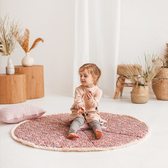 MINICAMP Floral Rose Floor Mat for Children with Cotton Fringe Trim