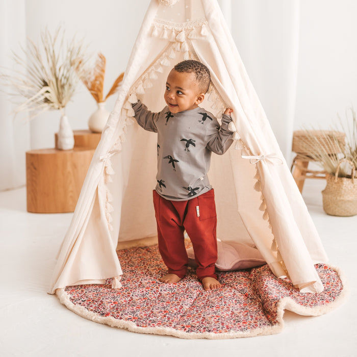 MINICAMP Floral Rose Floor Mat for Children with Cotton Fringe Trim