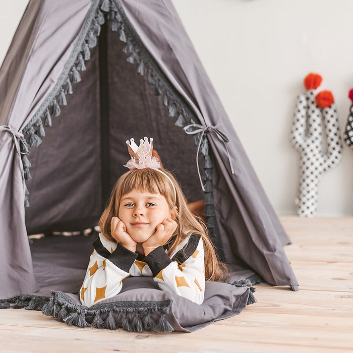 Grey Teepee for Kids with Tassel Decor