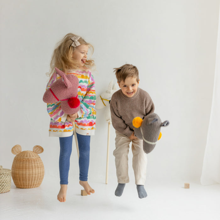 MINICAMP Handmade Llama Alpaca Hobby Horse Stick Toy from Boucle in Rose
