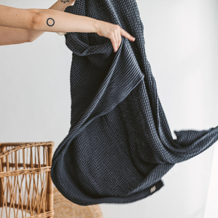 MINICAMP Linen Waffle Blanket Bath Towel in Dark Grey