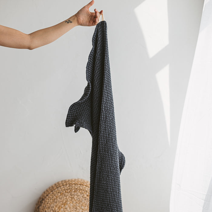 MINICAMP Linen Waffle Blanket Bath Towel in Dark Grey