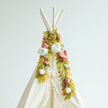 Peony Flower Garland Draped Over a Teepee - Perfect Floral Topper for Kids’ Playroom or Baby Shower Gift