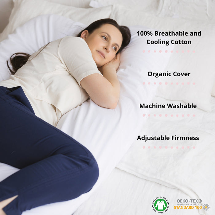 MINICAMP U-Shaped Body Pillow with Organic Cover in White | Kapok & Latex Blend or PES Filling