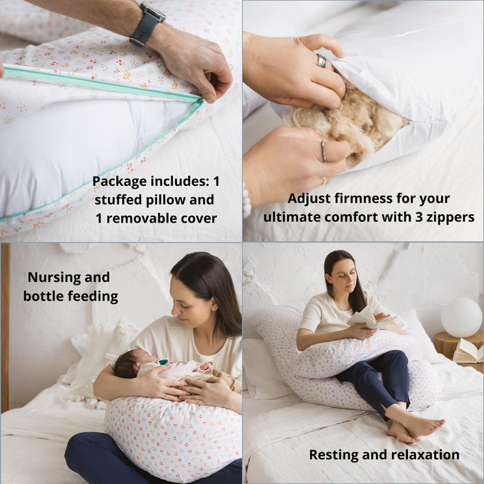 MINICAMP U-Shaped Maternity Pillow with Organic Cover in Milk White | Kapok & Latex Blend or PES Filling