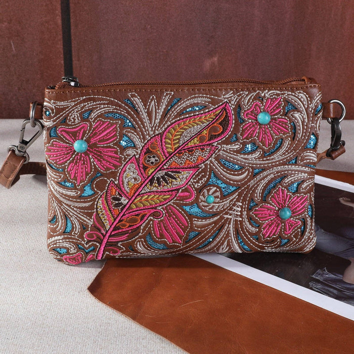 Montana West Embroidered Floral Cut-out Collection Clutch/Crossbody
