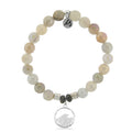 Moonstone Stone Bracelet with Hammered Waves Sterling Silver Charm