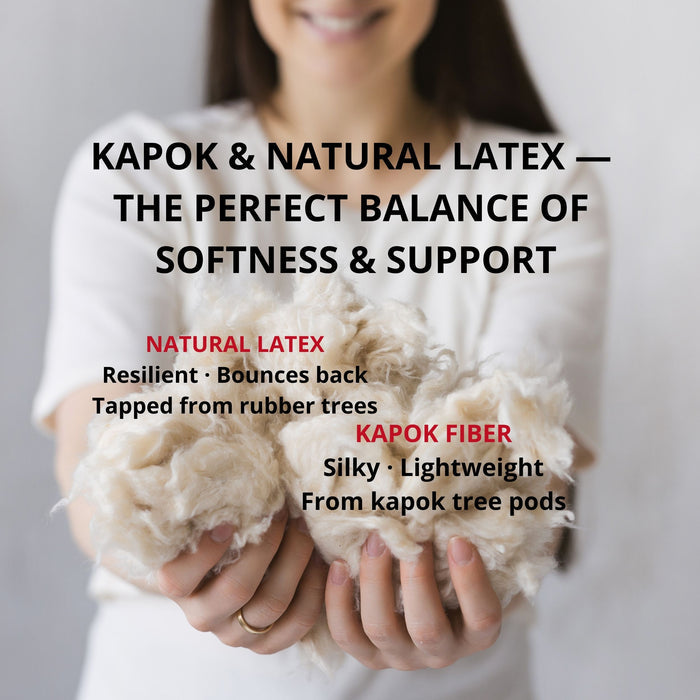 Natural Kapok & Latex Sleeping Pillow with Organic Cotton Cover - Grey Floral