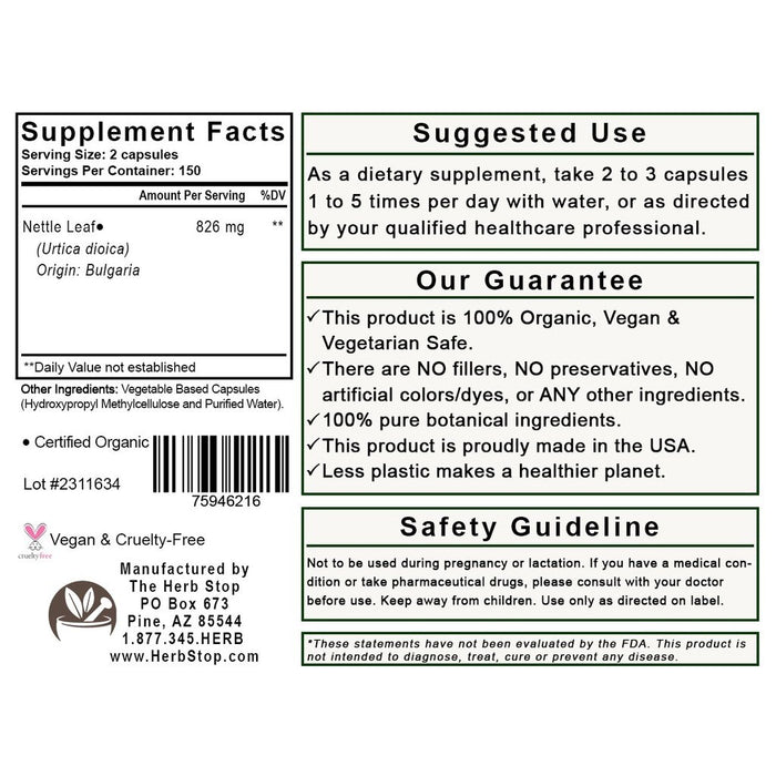 Nettle Leaf Capsules Label - Back