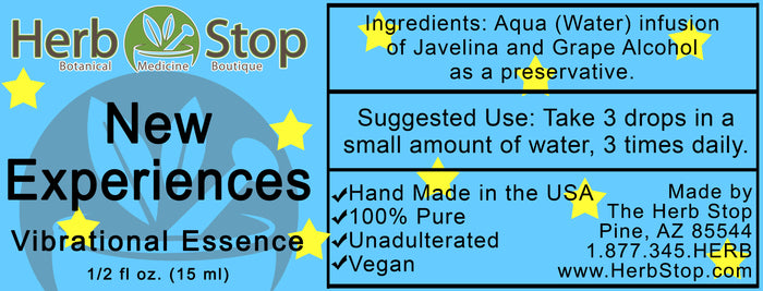 New Experiences Vibrational Essence Label