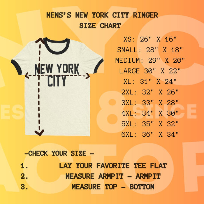 New York City Ringer Tee T-Shirt Retro Style Men's Shirt (White/Black, Regular) - NYC Factory