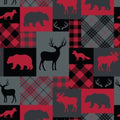 North of Ordinary Woodland Patchwork Red Fleece Fabric