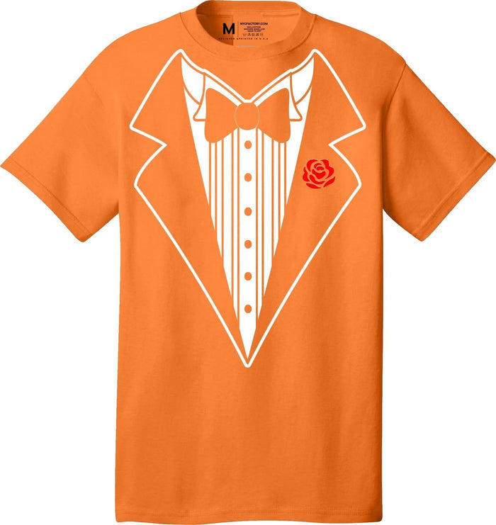 Men's Funny Tuxedo T-Shirt (Orange, Bowtie & Rose) - NYC Factory