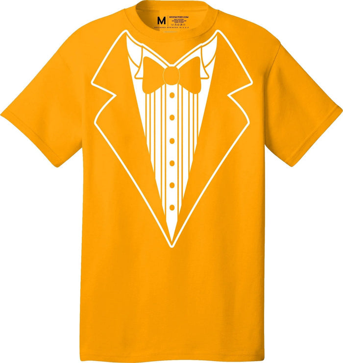 Men's Funny Tuxedo T-Shirt (Orange, Bowtie Design)