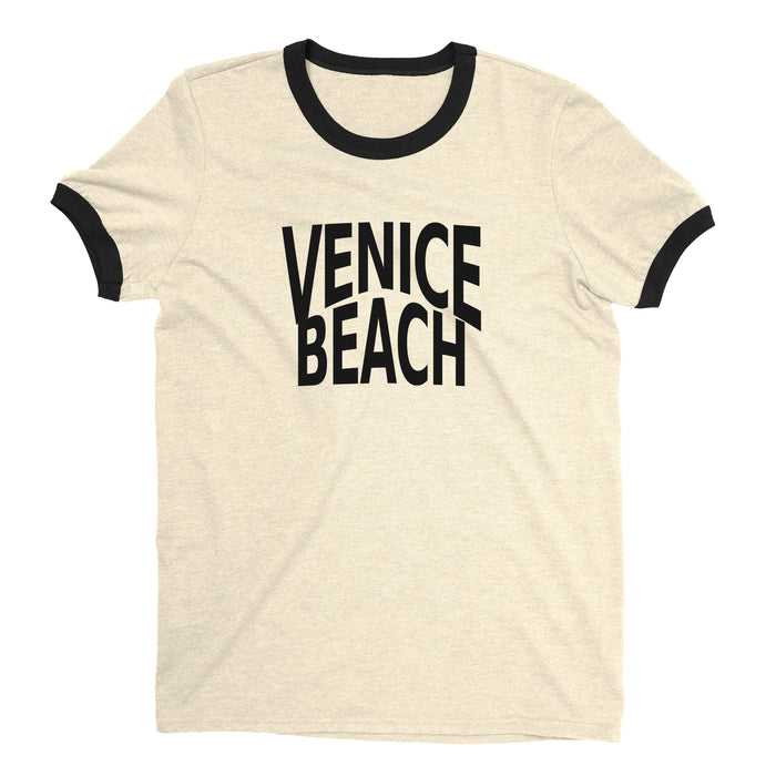 Venice Beach Ringer Tee Retro Style Men's T-Shirt - NYC Factory - Natural