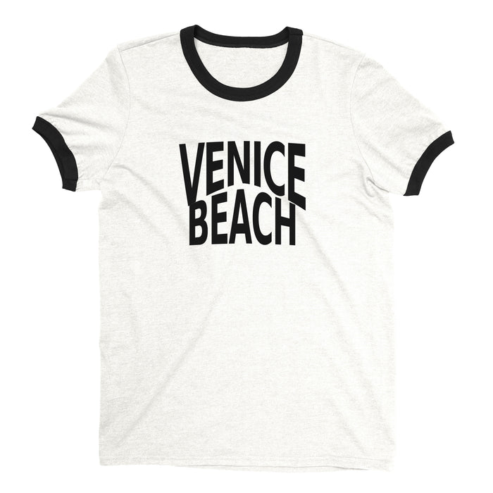 Venice Beach Ringer Tee Retro Style Men's T-Shirt - NYC Factory - White