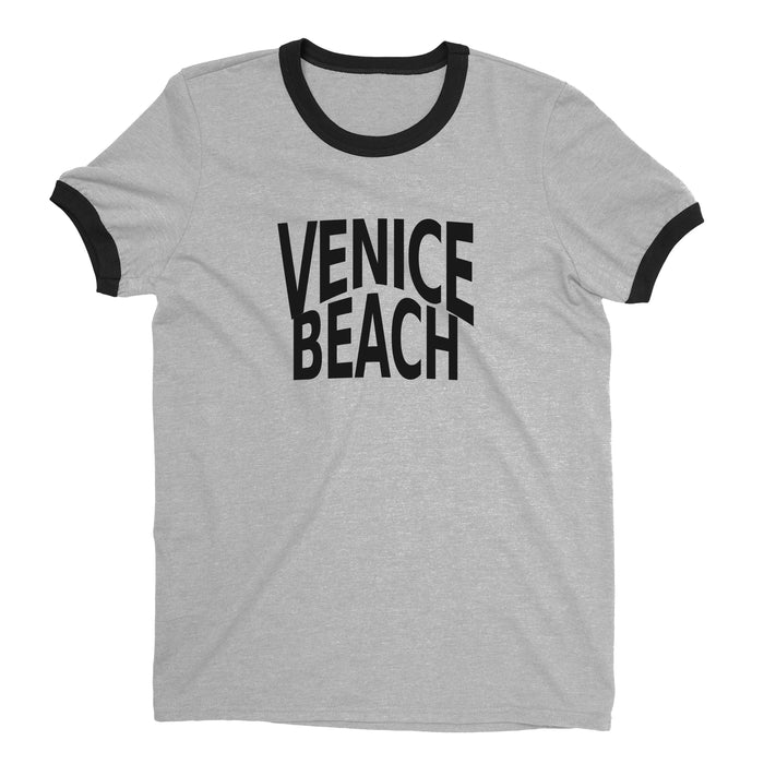 Venice Beach Ringer Tee Retro Style Men's T-Shirt - NYC Factory - Heather Gray