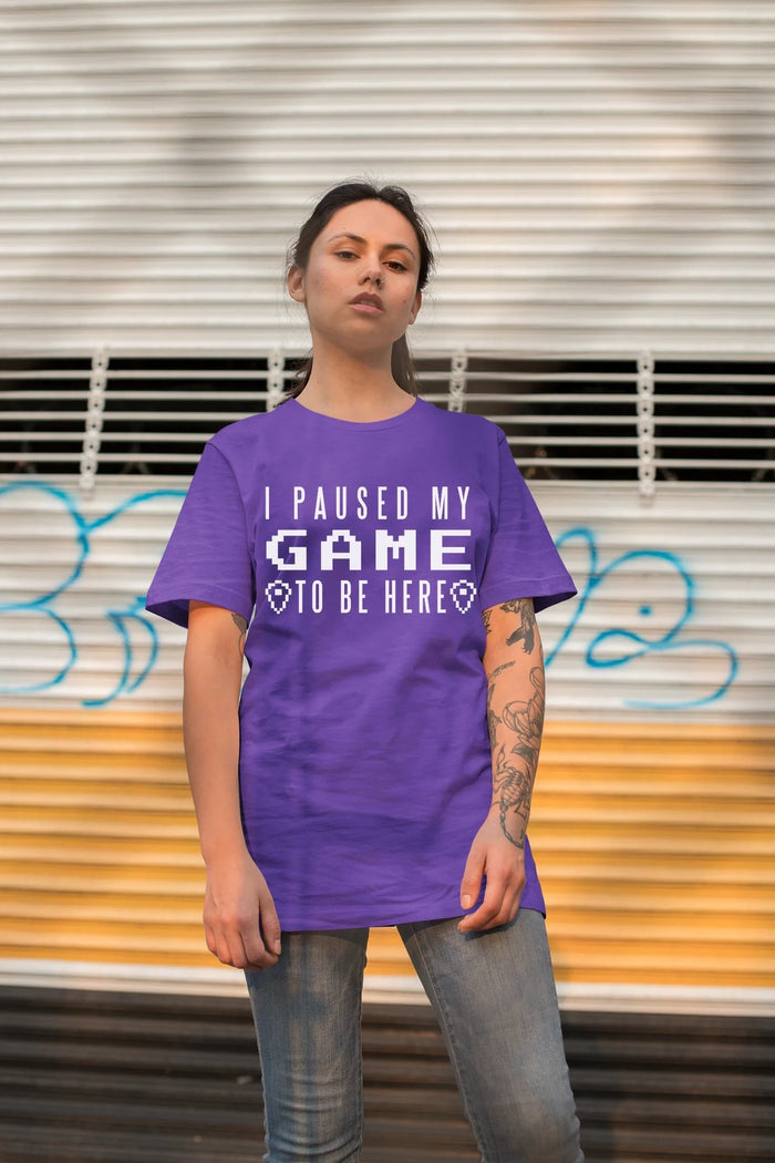 I Paused My Game To Be Here White Print Custom T-Shirt Purple