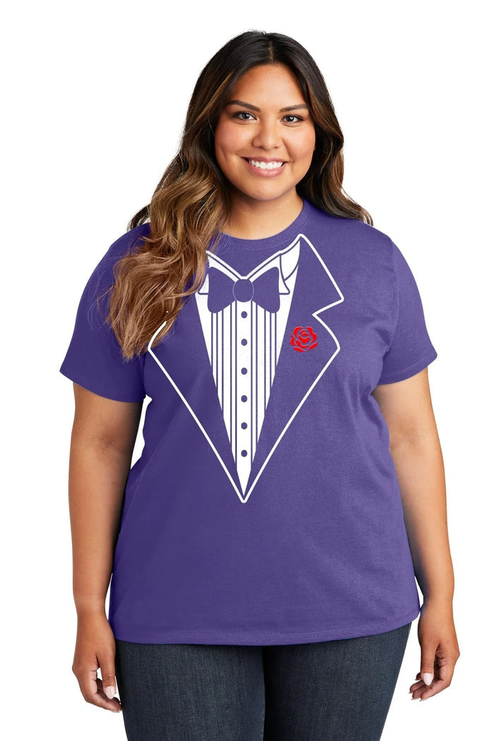 Ladies Faux Tuxedo T-Shirt (Purple & Rose) - NYC Factory