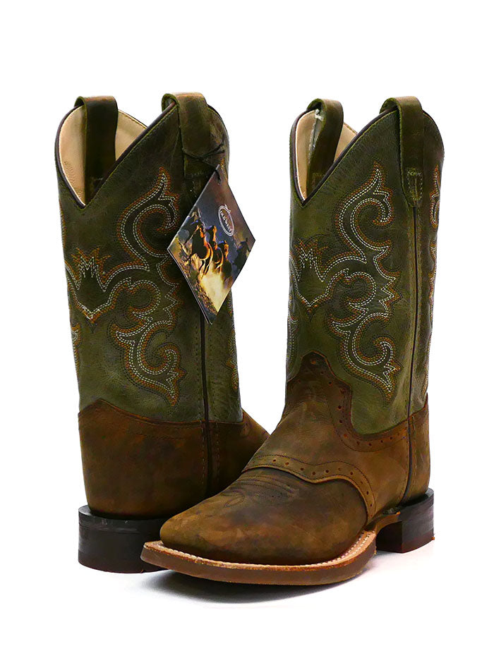 Old West - Kids Sq Toe Olive Green Calf