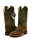 Old West - Kids Sq Toe Olive Green Calf