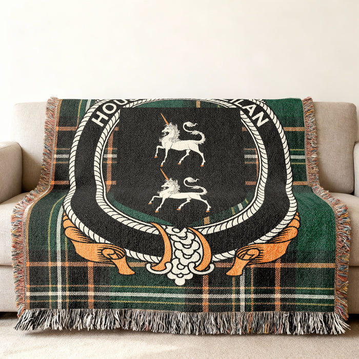 O'Neil Irish National Tartan woven blanket displayed on a sofa
