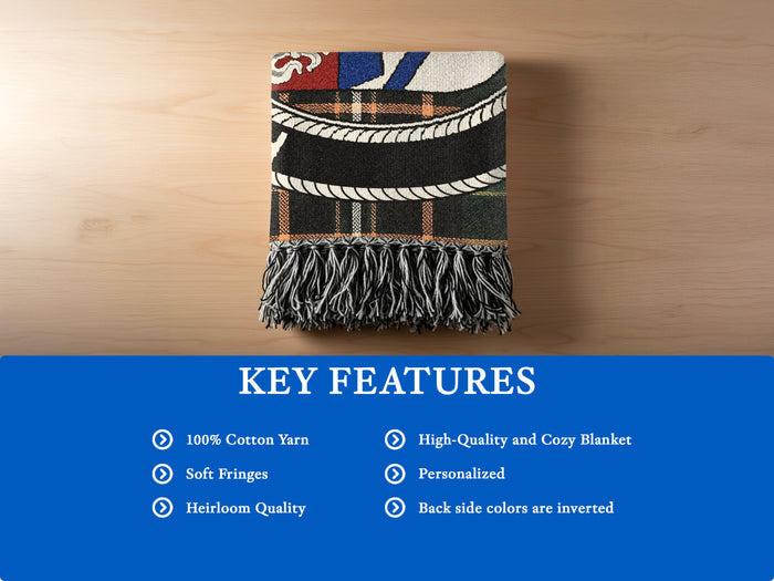 O'Phelan cotton woven blanket detail with decorative fringed edges