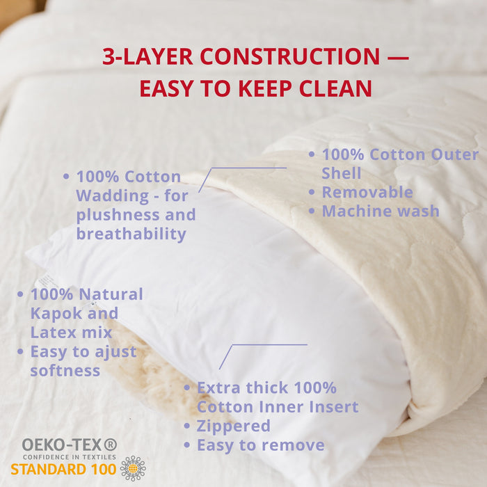 Organic Sleeping Pillow – Natural Kapok & Latex Filling, Adjustable – Milky Floral