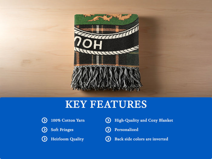 O'Shaughnessy cotton woven blanket detail with decorative fringed edges